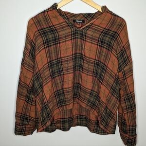 Madewell woman's blouse top brown rust plaid size medium